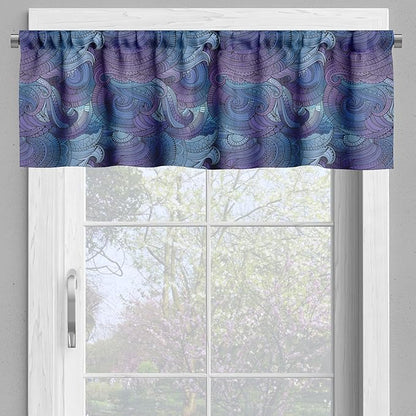 Ambesonne Abstract Valance & Tier Curtain 3 pcs Set, Ocean Inspired Graphic Paisley Swirled Hand Drawn Art Print, Window Treatments for Kitchen Room Decor, 55" x 45", Blue Purple