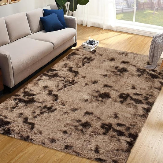 6x9 Area Rug for Living Room, Soft Fluffy Bedroom Carpet Rug Indoor Modern Plush Floorcover Mat Large Abstract Throw Rugs for Dining Room Non Slip Non Shed Nursery Home Decor Rug, Tie-dyed Brown