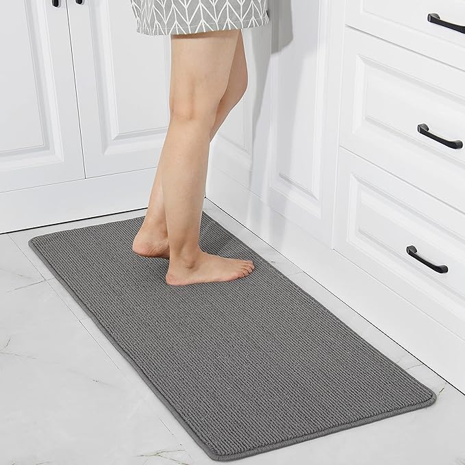 COSY HOMEER 20X48 Inch Kitchen Rug Mats Made of 100% Polypropylene Strip TPR Backing Soft Kitchen Mat Specialized in Anti Slippery and Machine Washable,for Kitchen, Floor Home,Office,Sink,Laundry,Grey