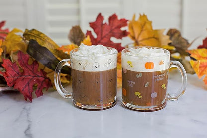 Pearhead Glass Harvest Mug, Halloween Home Décor, Coffee And Tea Glass Mug, Fall Drinkware Accessories, Seasonal Mug, 12 oz.