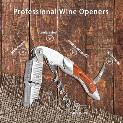 Wine Opener 2 Pack, Professional Waiter Corkscrew, Stainless Steel Wine Key Manual Wine Bottle Opener for Waiters, Sommelier, Bartenders Home Use