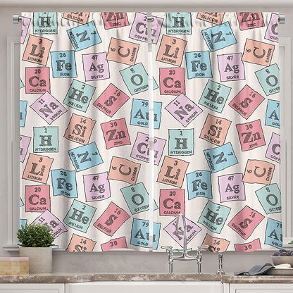 Ambesonne Periodic Table Long Kitchen Curtains, Sketch Style Chemistry Class Elements Science Camp Art Print, Two Panels Drapes with Rod Pocket Room Decor, 55" x 45", Green Pink