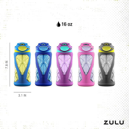 ZULU Torque 16oz Plastic Kids Water Bottle with Silicone Sleeve and Leak