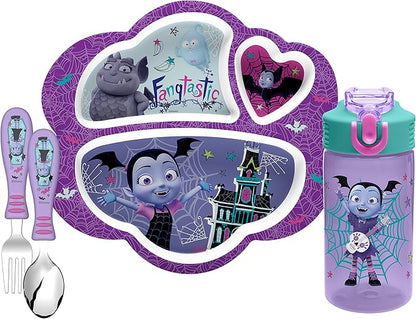 Zak Designs Vampirina 16 oz Plastic Water Bottle with Reusable Straw, PP Park, Vampirina & Wolfie (VMPB-T120)