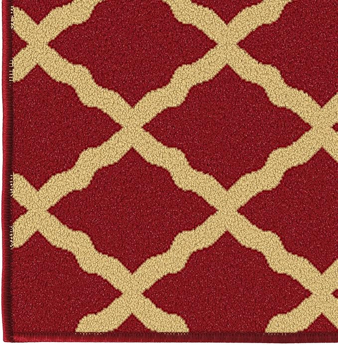 Ottomanson Ottohome Collection Non-Slip Rubberback Elegant Trellis Design 2x7 Indoor Runner Rug, 1'10" x 7', Red