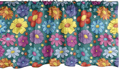 Ambesonne Flower Window Valance, Flowering Spring Freshness Childish Nursery Playroom Baby Daisy Peony Lily Petals, Curtain Valance for Kitchen Bedroom Decor with Rod Pocket, 54" X 12", Magenta Green