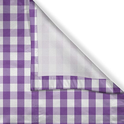 Ambesonne Checkered Long Kitchen Curtains, Purple and White Colored Gingham Checks Rows Picnic Theme Vintage Style Print, Two Panels Drapes with Rod Pocket Room Decor, 55" x 45", Purple White