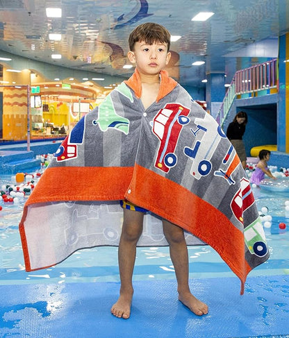 100% Cotton Hooded Bath Towel Wrap for 3 to 12 Yerars Old Boys and Girls Beach Pool Towel with Hood Soft and Absorbent Oversized 50"x30"