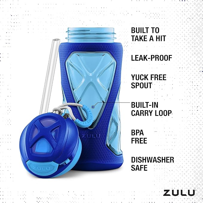 ZULU Torque 16oz Plastic Kids Water Bottle with Silicone Sleeve and Leak