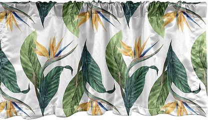 Ambesonne Exotic Window Valance, Macro Watercolor Painting of Bird of Paradise Flower and Leaves, Curtain Valance for Kitchen Bedroom Decor with Rod Pocket, 54" X 12", Green Yellow