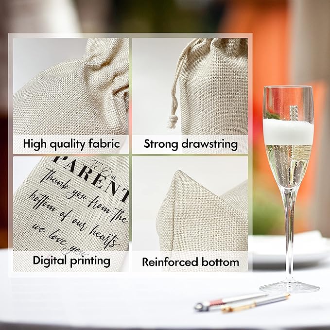 Zodvery Parents Wine Gift Bags - To Our Parents, Thank You Parents, Wedding Day Gift for Parents - Reusable Burlap With Drawstring Gift Bag (5.5"x 13.5")-1 Pcs/jiu047