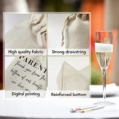 Zodvery Parents Wine Gift Bags - To Our Parents, Thank You Parents, Wedding Day Gift for Parents - Reusable Burlap With Drawstring Gift Bag (5.5"x 13.5")-1 Pcs/jiu047