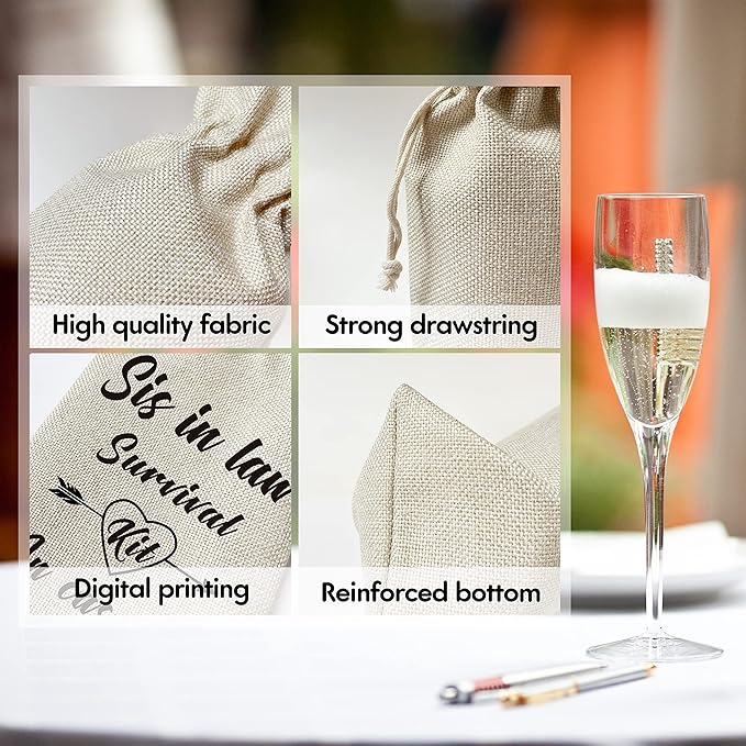 Zodvery Sister-in-law Wine Gift Bags - for Wedding, Engagement, Birthday, Christmas, Holiday Party - Reusable Burlap With Drawstring Gift Bag (5.5"x 13.5")-1 Pcs/jiu004