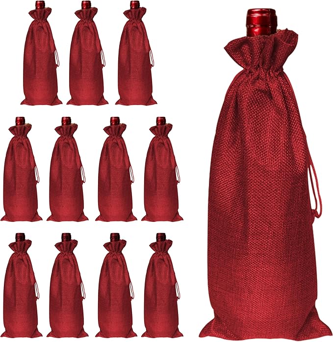 10 Pcs Bottle Bags for Gifts, Wine & Bottle Bags with Tag String and Pen Bottle Bags for Wine, Bottle Bags for Gifts Bottle Gift Bags for Wine Wine Bag Christmas Carrier Bag Wine Gift Bag Burlap Bags