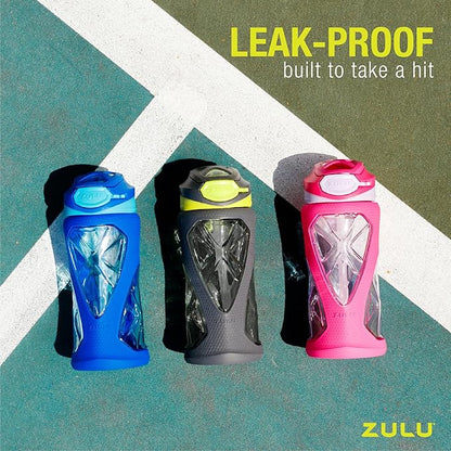 ZULU Torque 16oz Plastic Kids Water Bottle with Silicone Sleeve and Leak