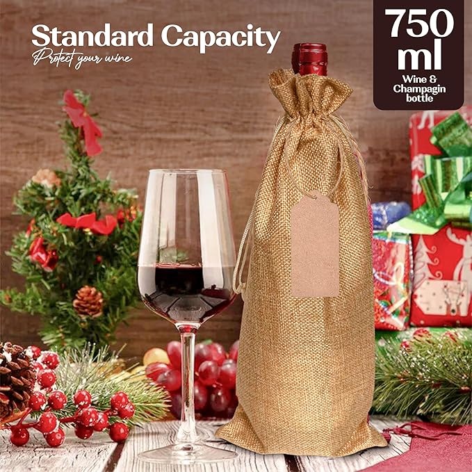 10 Pcs Bottle Bags for Gifts, Wine & Bottle Bags with Tag String and Pen Bottle Bags for Wine, Bottle Bags for Gifts Bottle Gift Bags for Wine Wine Bag Christmas Carrier Bag Wine Gift Bag Burlap Bags