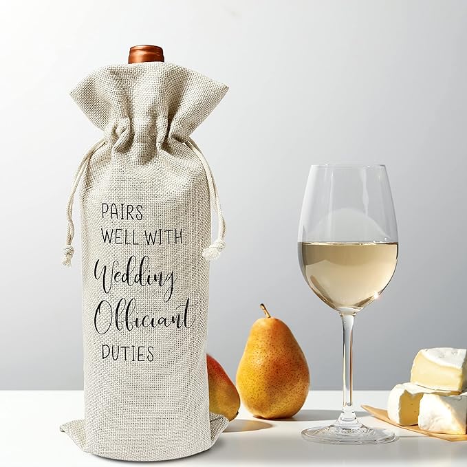 Zodvery Wedding Officiant Wine Gift Bags - Gift for Wedding Host - Reusable Burlap With Drawstring Gift Bag (5.5"x 13.5")-1 Pcs/jiu016