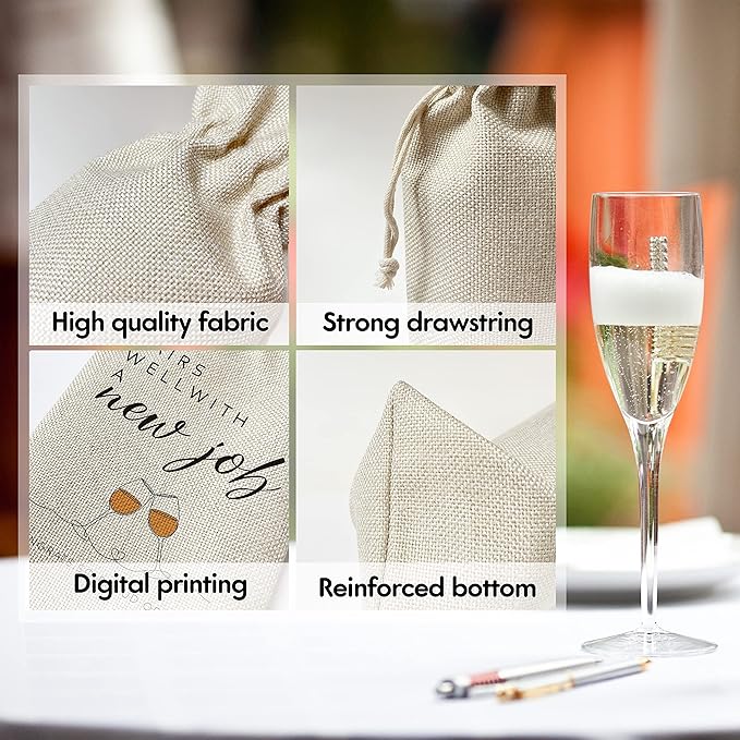 Zodvery New Job Wine Gift Bags - Gift for Promotion, Congrats to Coworker, Boss, Friends, Colleague - Reusable Burlap With Drawstring Gift Bag (5.5"x 13.5")-1 Pcs/jiu073