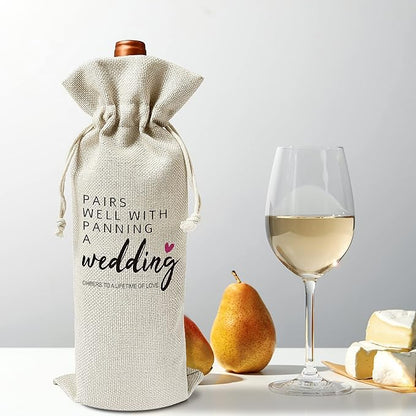 Zodvery Wedding Wine Gift Bags - for Wedding Ceremony, Engagement - Reusable Burlap With Drawstring Gift Bag (5.5"x 13.5")-1 Pcs/jiu033