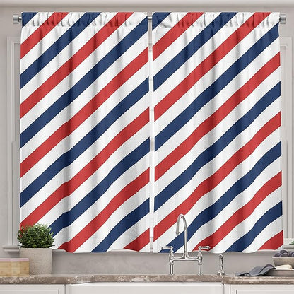 Ambesonne Harbour Stripe Kitchen Curtains, Vintage Barber Pole Helix of Colored Stripes Medieval Contrast Design, Window Drapes 2 Panel Set for Kitchen Cafe Decor, 55" x 39", Blue Red