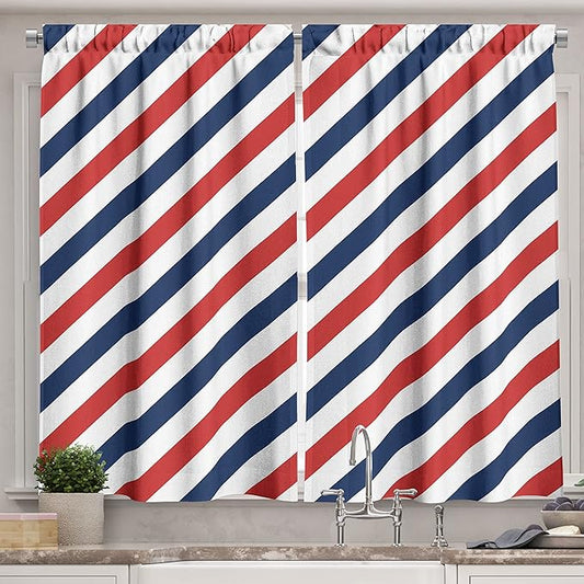 Ambesonne Harbour Stripe Long Kitchen Curtains, Vintage Barber Pole Helix of Colored Stripes Medieval Contrast Design, Two Panels Drapes with Rod Pocket Room Decor, 55" x 45", Blue Red