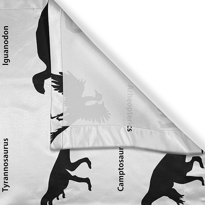 Ambesonne Dinosaur Kitchen Curtains, Composition Different Dinosaurs Silhouettes with Their Names Evolution Wildlife, Window Drapes 2 Panel Set for Kitchen Cafe Decor, 55" x 39", White Black