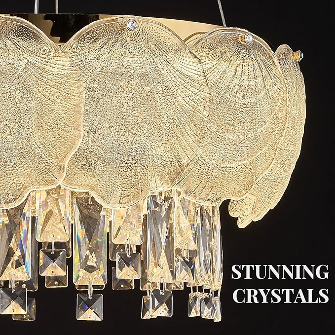 LED Crystal Chandelier Dimmable Dining Room Chandelier Over Table 18in Crystal Ring Light Fixture Modern Gold Round Chandelier Lighting for Bedroom Bathroom Entryway,30W with Remote Control