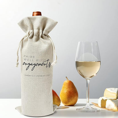 Zodvery Engagement Wine Gift Bags - for Wedding, Engagement, Couples - Reusable Burlap With Drawstring Gift Bag (5.5"x 13.5")-1 Pcs/jiu010