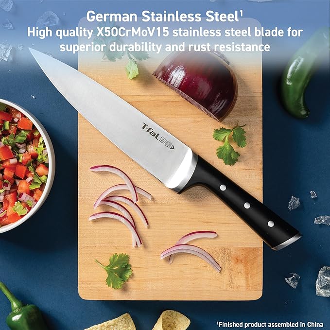 T-fal 20 Piece Set of Experience Nonstick Cookware Set With Ice Force German Stainless Steel Kitchen Knife Set and Wood Block