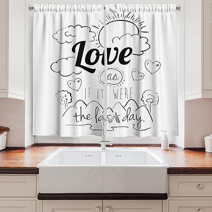 Ambesonne Inspirational Kitchen Curtains, Encouraging Words Design Optimistic Philosophy Motivational Life Message, Window Drapes 2 Panel Set for Kitchen Cafe Decor, 55" x 39", Black Eggshell