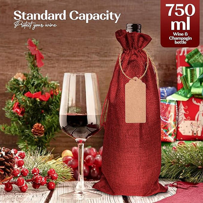 10 Pcs Bottle Bags for Gifts, Wine & Bottle Bags with Tag String and Pen Bottle Bags for Wine, Bottle Bags for Gifts Bottle Gift Bags for Wine Wine Bag Christmas Carrier Bag Wine Gift Bag Burlap Bags