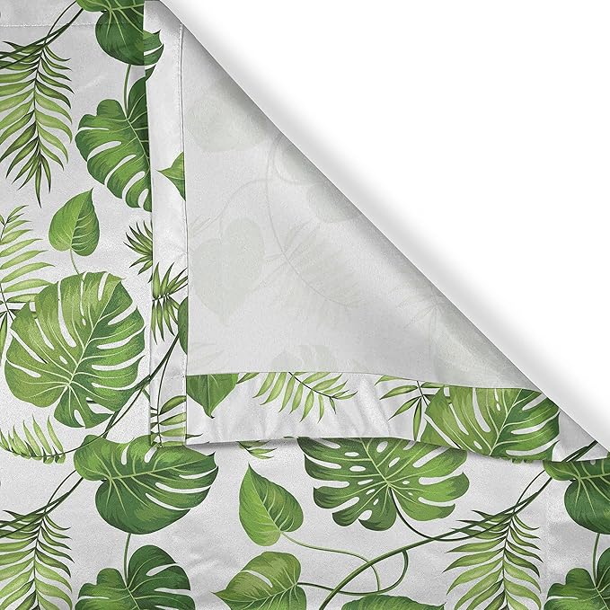 Ambesonne Leaf Valance & Tier Curtain 3 pcs Set, Brazilian Rainforest Foliage Nature Ivy Swirls Palm Banana Trees Leaves Art Print, Window Treatments for Kitchen Room Decor, 55" x 24", Fern Green