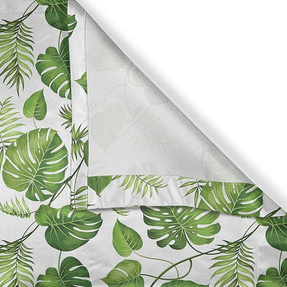 Ambesonne Leaf Valance & Tier Curtain 3 pcs Set, Brazilian Rainforest Foliage Nature Ivy Swirls Palm Banana Trees Leaves Art Print, Window Treatments for Kitchen Room Decor, 55" x 45", Fern Green