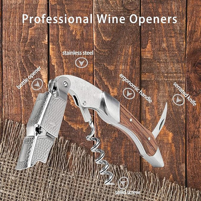 Wine Opener 2 Pack, Professional Waiter Corkscrew, Stainless Steel Wine Key Manual Wine Bottle Opener for Restaurant Waiters, Sommelier, Bartenders Home Use