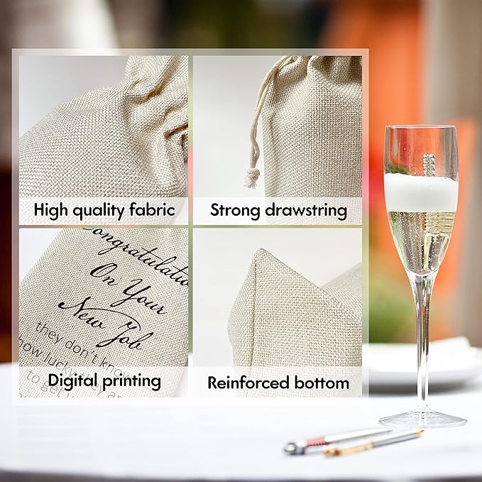 Zodvery Congratulationg on Your New Job Wine Gift Bags - Gift for Co-worker, Collegues, Friend, Family, New Job - Reusable Burlap With Drawstring Gift Bag (5.5"x 13.5")-1 Pcs/jiu055