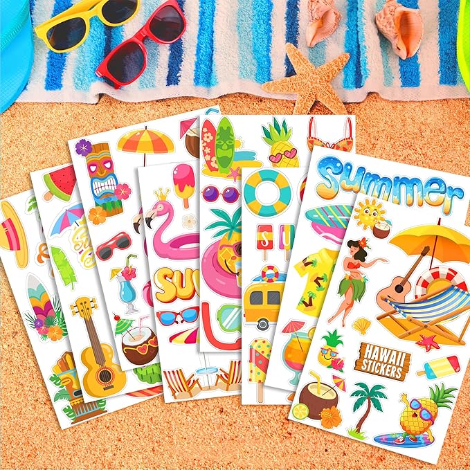 8 Sheets Summer Beach Window Clings Hawaiian Themed Static Window Stickers Refrigerator Glass Stickers Party Decorations Add Joy to The Season and Home Decoration