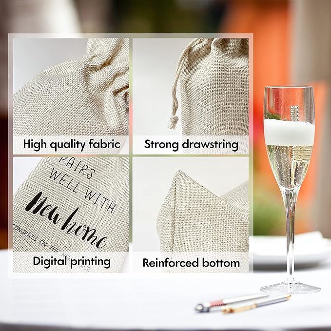 Zodvery Housewarming Wine Gift Bags - Gift for New Home, New Home Owner Gift, Realtor Gift to Clients - Reusable Burlap With Drawstring Gift Bag (5.5"x 13.5")-1 Pcs/jiu074