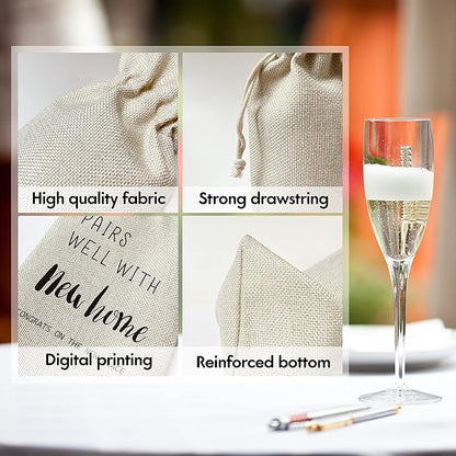 Zodvery Housewarming Wine Gift Bags - Gift for New Home, New Home Owner Gift, Realtor Gift to Clients - Reusable Burlap With Drawstring Gift Bag (5.5"x 13.5")-1 Pcs/jiu074