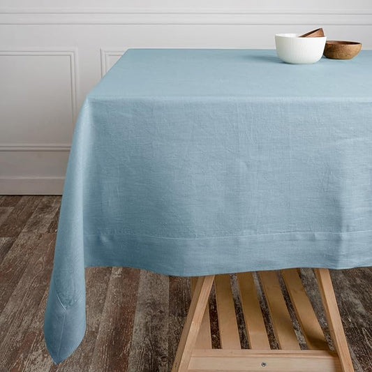 D'Moksha Homes Linen Tablecloth 60 x 102 Inch - 100% Pure Linen Powder Blue Tablecloth - Machine Washable Dining Tablecloth for Rectangle Tables