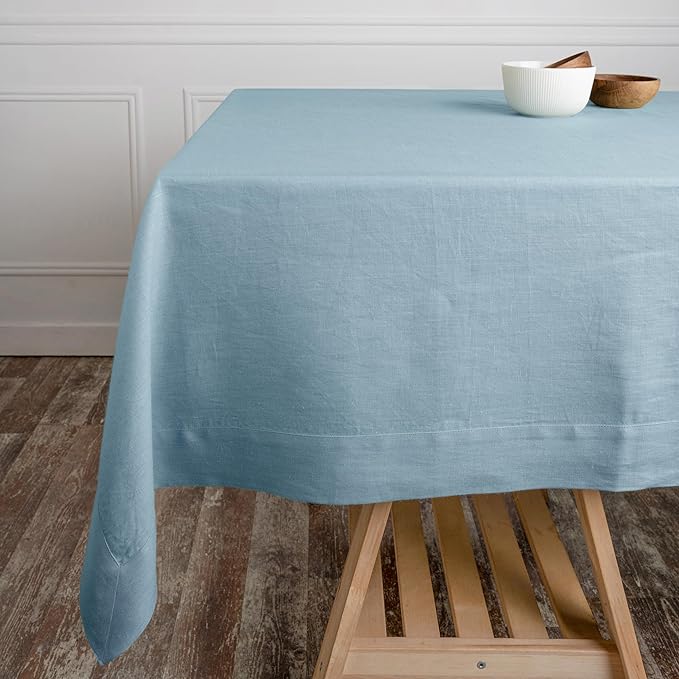 D'Moksha Homes Linen Tablecloth 60 x 108 Inch - 100% Pure Linen Powder Blue Tablecloth - Machine Washable Dining Tablecloth for Rectangle Tables