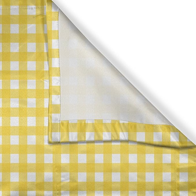 Ambesonne Checkered Kitchen Curtains, Classic English Pattern in Yellow Picnic in Summertime Theme Retro Striped, Window Drapes 2 Panel Set for Kitchen Cafe Decor, 55" x 39", Yellow White