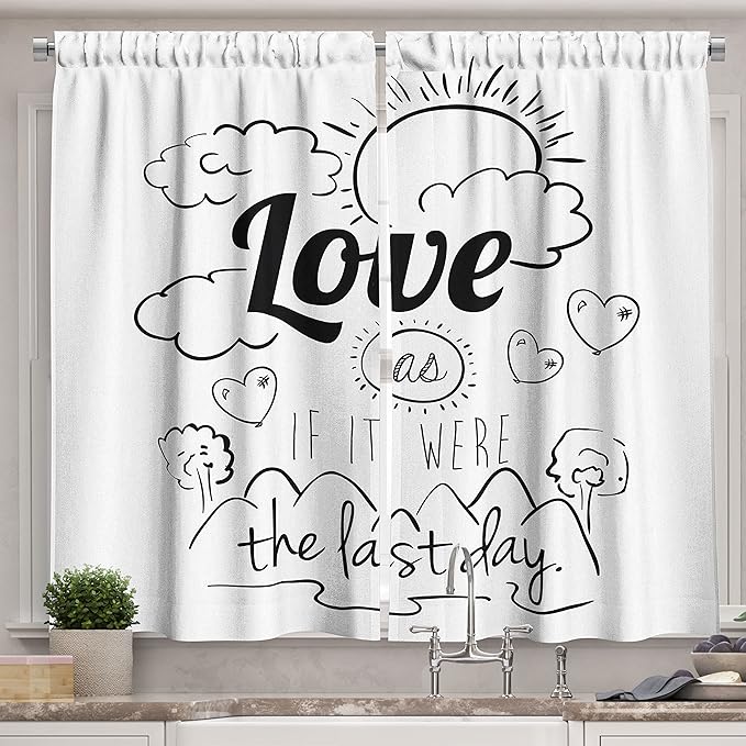 Ambesonne Inspirational Kitchen Curtains, Encouraging Words Design Optimistic Philosophy Motivational Life Message, Window Drapes 2 Panel Set for Kitchen Cafe Decor, 55" x 39", Black Eggshell