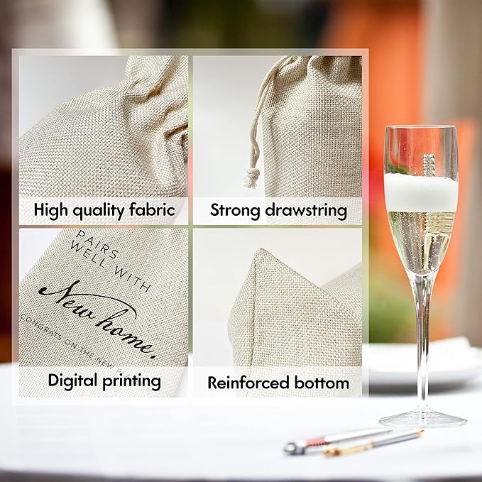 Zodvery Housewarming Wine Gift Bags - Gift for New Home, New Home Owner Gift, Realtor Gift to Clients - Reusable Burlap With Drawstring Gift Bag (5.5"x 13.5")-1 Pcs/jiu075