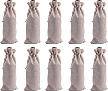 10pcs Plain Burlap Wine Bags, 15.0cmx35.0cm/6.0''x14.0'' Drawstring and Lining Wine Bottle Burlap Bags, Hessian Gift Bags, Storage Pouches