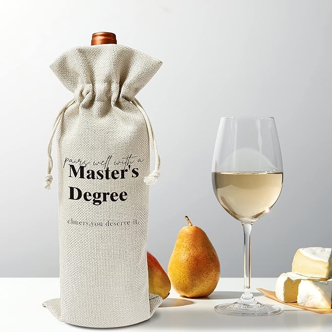 Zodvery Master's Degree Wine Gift Bags - Gift for Graduation, Leaving School - Reusable Burlap With Drawstring Gift Bag (5.5"x 13.5")-1 Pcs/jiu051