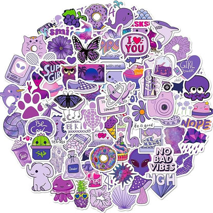 100PCS Purple Stickers, Lifany Cartoon Stickers Pack for Adults,Kids, Waterproof and Aesthetic Vinyl Stickers for Water Bottle, Laptop, Phone, Skateboard, Black Cat Decor Decal for Christmas