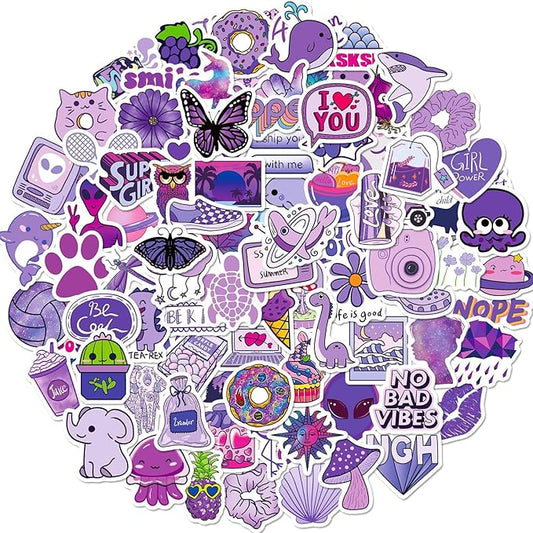 100PCS Purple Stickers, Lifany Cartoon Stickers Pack for Adults,Kids, Waterproof and Aesthetic Vinyl Stickers for Water Bottle, Laptop, Phone, Skateboard, Black Cat Decor Decal for Christmas