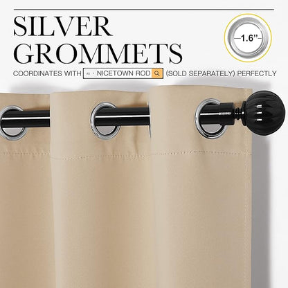 NICETOWN Bedroom Room Darkening Draperies - Home Fashion Thermal Insulated Solid Grommet Room Darkening Window Curtains for Hall Room (1 Pair, 55 inches Wide by 86 inches Long, Beige)