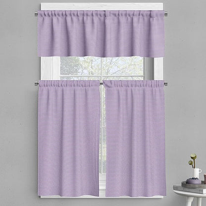 Ambesonne Checkered Valance & Tier Curtain 3 pcs Set, Purple and White Colored Gingham Checks Rows Picnic Theme Vintage Style Print, Window Treatments for Kitchen Room Decor, 55" x 45", Purple White