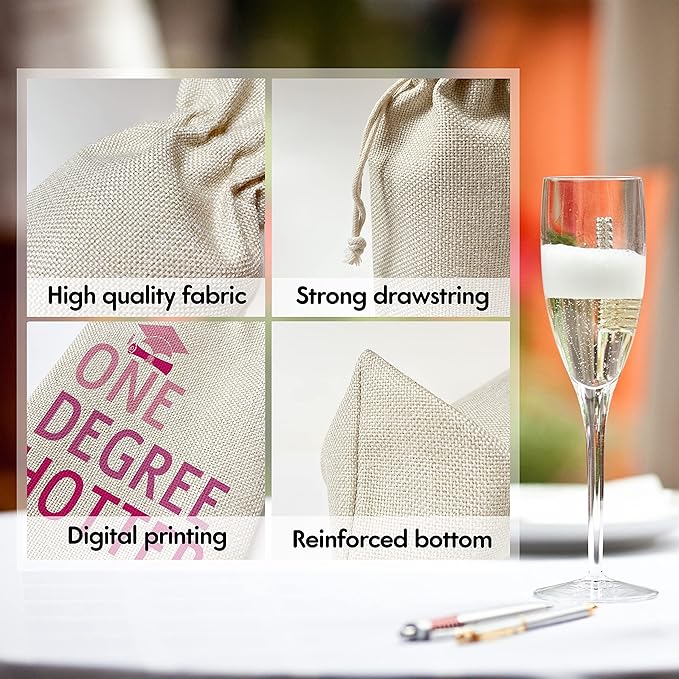 Zodvery One Degree Hotter Wine Gift Bags - for Graduation, Leaving School - Reusable Burlap With Drawstring Gift Bag (5.5"x 13.5")-1 Pcs/jiu041